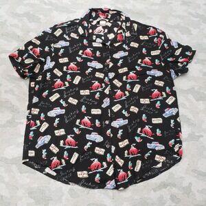 Vintage Circle T By Marilyn Lenox Top Womens XL Black Short Sleeve Button-Up
